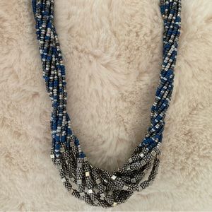 Blue and Silver Beaded Necklace